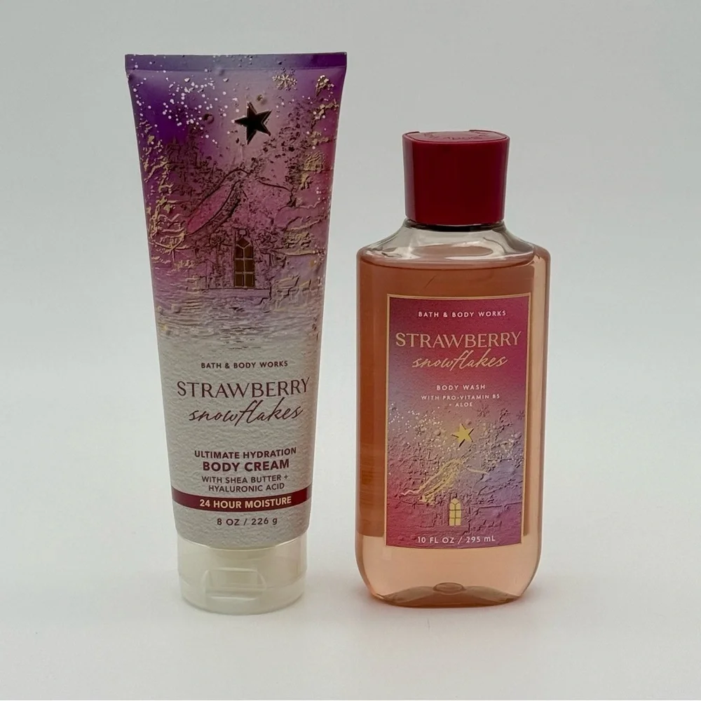 Bath & Body Works Strawberry Snowflakes Body Cream & Body Wash Gift Set NWT
